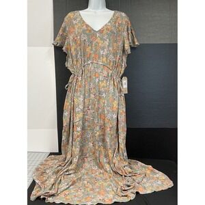 Frye and Co. Women's Flutter Sleeve Maxi Dress Sx 3XL Color: ButterFly : NWT
